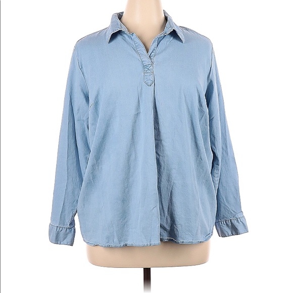 3/$30 1X Denim & Co QVC tencel chambray summer blouse top - Picture 1 of 2